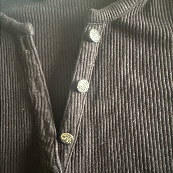 White House Black Market (WHBM) Black Ribbed Henley Long Sleeve Top - Size M - Picture 4 of 7
